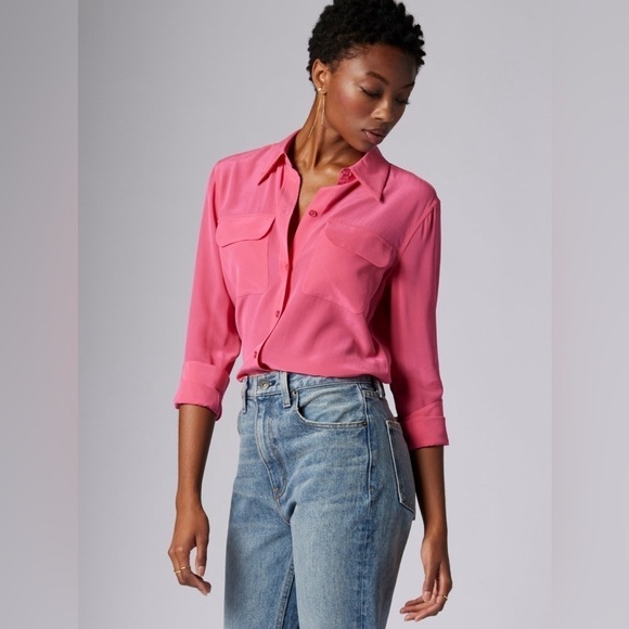 Equipment Femme Slim Signature Silk Longsleeve Top Size XS Raspberry Sorbet Pink - Picture 1 of 9